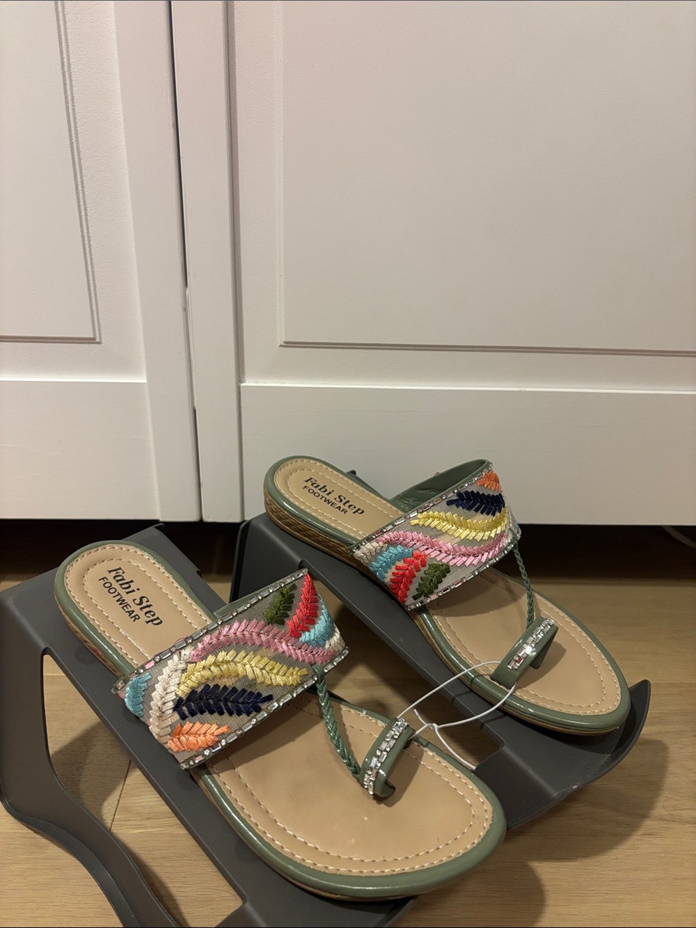 Fabi Step Multicolor Braided Strap Sandals in Green